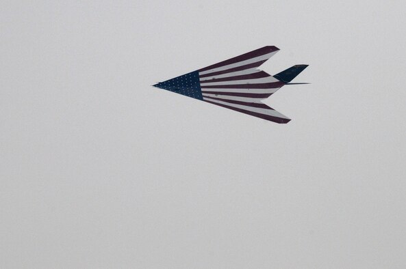 An F-117 Nighthawk performs a flyover through the fog during the conclusion of the F-117 Nighthawk Farewell Ceremony at Wright-Patterson Air Force Base, Ohio, March 11. (U.S. Air Force photo/Staff Sgt Joshua Strang)