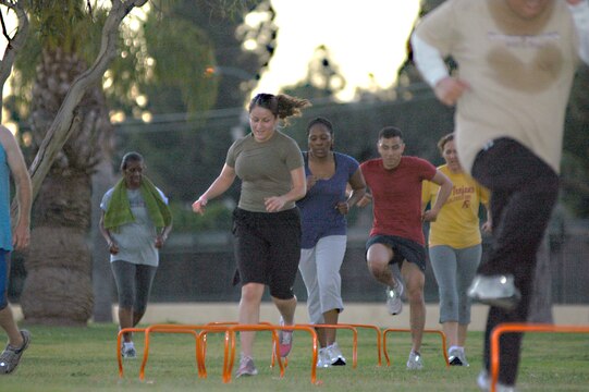 Running well into the twilight, the class finishes with a set of sprints. Bonnie sends out a weekly e–mail to the class so the students can have more workouts as  well as nutrition and health-related information waiting for them.