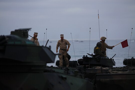 More than 550 Marines from 4th Assault Amphibian Battalion reserve unit came to Camp Pendleton’s Red Beach as part of their annual training exercises to practice amphibious assault tactics, July 26. The battalion created a notional scenario of disembarking a ship and ultimately securing two mock-cities.