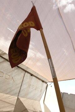 The guidon for 1st Explosive Ordnance Disposal Company, 1st Marine Logistics Group (Forward) is displayed outside the EOD compound at Camp Leatherneck, Afghanistan, April 24. While there was no official ceremony signifying the transfer of authority from one EOD Co. to the next, the Camp Pendleton based unit took over EOD responsibilities in Regional Command Southwest’s area of operations from 2nd EOD Co., April 23.