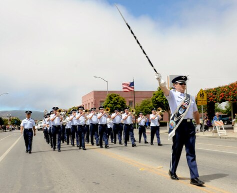 VANDENBERG AIR FORCE BASE, Calif. -- The Air National Guard Band of the West Coast marches in the Celebrate Heroes Parade in Guadalupe Saturday, June 30, 2012. The parade was a recognition of active and veteran members of the military and the city of Guadalupe intends to continue that recognition annually. (U.S. Air Force photo/Staff Sgt. Levi Riendeau) 
