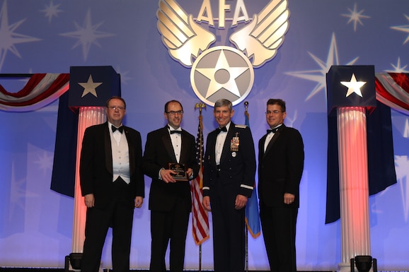 Accepting the Jimmy Doolittle Educational Fellow for Advancing Air Force Research and Development is Dr. Eli Niewood, Chairman of the Air Force Scientific Advisory Board.  General Norton A. Schwartz, Chief of Staff of the United States Air Force, presented the award and was joined by Central Florida Chapter President Michael Liquori (R) and Air Force Gala Chairman Tim Brock (L) on February 24, 2012. (Photo courtesy of the Air Force Association)