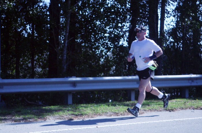 Gunnery Sgt. James J. Dacey, company gunnery sergeant for Support Company, 8th Engineer Support Battalion, 2nd Marine Logistics Group, begins his 345-mile run to National Naval Medical Center, Bethesda, Md., aboard Camp Lejeune, N.C., Oct. 22, 2011. The North Arlington, N.J., native is conducting the run to raise awareness about our nation’s wounded warriors and for the service members we’ve lost to the war. (U.S. Marine Corps photo by Pfc. Franklin E. Mercado)