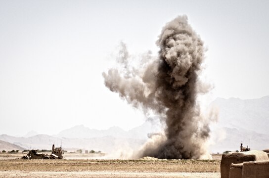 An improvised explosive device is detonated during an Alpha Company, Combat Logistics Battalion 4, 1st Marine Logistics Group (Forward) patrol, May 31. The combat logistics patrol was delivering supplies in support of Operation Branding Iron.