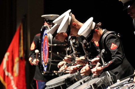 The 1st Marine Division Band and the U.S. Navy Band bluegrass group, "Country Currents," perform during a concert at the California Center for the Arts Escondido, April 24.