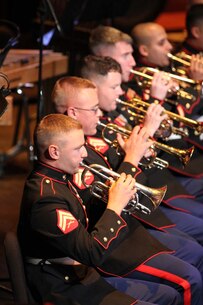 The 1st Marine Division Band and the U.S. Navy Band bluegrass group, "Country Currents", perform during a concert at the California Center for the Arts Escondido, April 24.