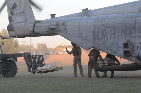Marines and Sailors provide medical aid and disaster assistance at Kiwanis Park in Yuma, Ariz. during a Humanitarian Assistance/Disaster Recovery Exercise conducted by Marine Aviation Weapons and Tactics Squadron One Weapons and Tactics Instructor Course, April 19. The exercise was conducted to test and improve students' capabilities to evaluate, plan and execute support to civilians impacted by conflict and/or natural disasters.  As the first HA/DR training operation conducted as a part of WTI, ground, aviation and support Marines and Sailors worked as a cohesive team to practice delivering medical personnel, supplies and vital natural resources to sustain people displaced from their communities.