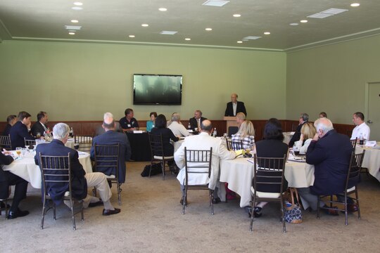 Mayors, members of the Chambers of Commerce and other members of communities surrounding Camp Pendleton come together at a round table meeting held at the Marine Memorial Golf Course here Aug. 20. This roundtable was conducted to discuss the economic impact of the base on its surrounding communities.