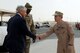 Lt. Gen. John W. Hesterman, Commander, U.S. Air Forces Central Command, right, greets U.S. Defense Secretary Chuck Hagel during a visit to Southwest Asia, Dec. 10, 2013.  While here, Hagel visited the Combined Air and Space Operations Center and thanked U.S. forces for their service and support of the facility. (U.S. Air Force photo/Staff Sgt. Benjamin Mota)