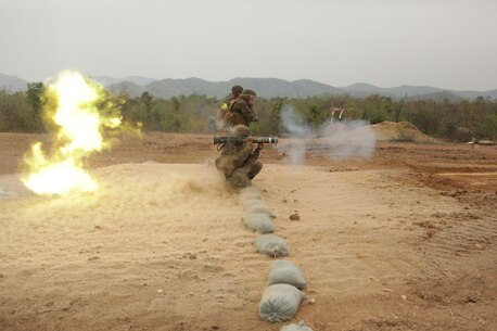 A Marine with Company A., Battalion Landing Team 1st Battalion, 5th Marine Regiment, 31st Marine Expeditionary Unit, fires an M136 AT4 rocket launcher during exercise Cobra Gold 2013. Exercises such as Cobra Gold allow the 31st MEU to collaborate with partner countries in achieving mutual security goals, addressing shared concerns, and continuing to develop and enhance relationships. The 31st MEU is the only continually forward-deployed MEU and is the Marine Corps' force in readiness in the Asia-Pacific region.
