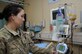 Capt. Lindzi Howder, 455th Expeditionary Medical Support Squadron nutritional medicine officer in charge, checks a patient's feeding equipment at the Craig Joint Theater Hospital on Bagram Airfield, Afghanistan, March 5, 2013. Howder is responsible for all facets of patient and staff feeding at the CJTH. (U.S. Air Force photo/Staff Sgt. David Dobrydney)