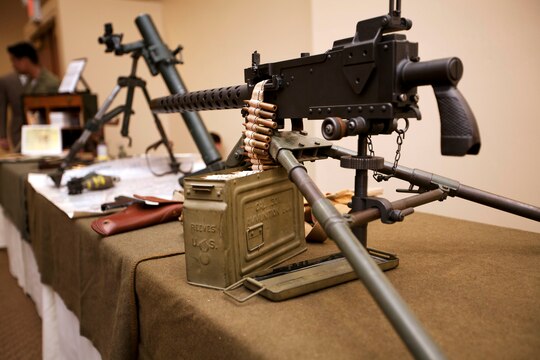 A 1919 .30-caliber, air-cooled light machine gun is on displayed for attendance during the 68th annual Battle of Iwo Jima Commemoration ceremony at the Pacific Views Event Center here March 23.