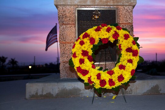 A commemorative wreath is laid for the 68th annual Battle of Iwo Jima Commemoration ceremony held at the Pacific Views Event Center here March 23.