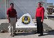 Timothy Lohn and John Seacrist both contracting specialists assigned to the 380th Expeditionary Contracting Squadron, pose for a photo. Lohn and Seacrist volunteered to deploy here to ease the frequency of deployments for military member within the critically manned contracting career field. (U.S. Air Force photo by Staff Sgt. Michael Means/Released)