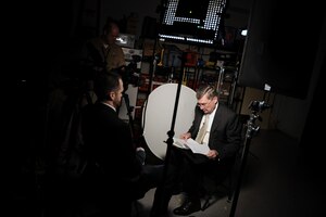 Gil Kerlikowske, Director of the Office of National Drug Control Policy, reviews his notes before an interview at DIA Headquarters.