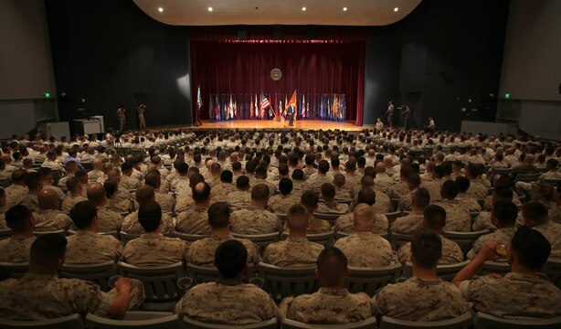 Medal of Honor recipient Cpl. William “Kyle” Carpenter visited Marines on Camp Pendleton, June 23. Carpenter met and talked with Marines at the base theater, answering their questions and sharing his personal experience. Carpenter then met and took photos with units from across Camp Pendleton. 

Carpenter received the Medal of Honor during a ceremony at the White House on June 19, 2014 for his courageous actions while serving as an automatic rifleman in Helmand province, Afghanistan on Nov. 21, 2010. 

For more information about Cpl. Kyle Carpenter please visit http://www.marines.mil/moh/medalofhonor.aspx
