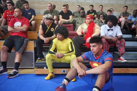 Marines participate in a dodgeball fundraising tournament held by Headquarters & Support Battalion, Marine Corps Base Camp Pendleton, with the intent of increasing awareness for the Navy and Marine Corps Relief Society and raise funds for the organization, March 3, 2014. The NMCRS provides grants and zero-interest loans to Marines in need allowing them to focus on their jobs and alleviate the financial stress they may face at home.