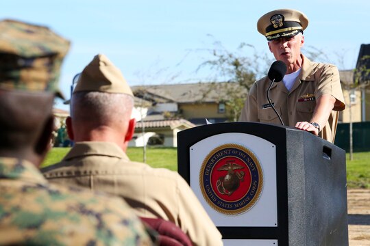 Capt. Mark Kobelja gives remarks during a groundbreaking ceremony held, Nov. 18., by Camp Pendleton, together with the Fisher House Foundation and United Health Foundation to celebrate the construction of a new Fisher House here.
Kobelja is the commanding officer of the Naval Hospital Camp Pendleton.