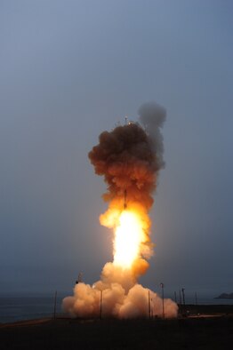 An unarmed Minuteman III intercontinental ballistic missile launches during an operational test at Vandenberg Air Force Base, Sep. 23, 2014, at 7:45 a.m. Col. Keith Balts, 30th Space Wing commander, was the launch decision authority. (U.S. Air Force Photo by Joe Davila)