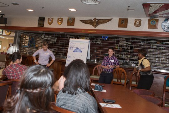 Attendees of the of the 2015 Women’s Leadership Symposium take part in a workshop, March 31, inside the Club Iwakuni officers’ club aboard Marine Corps Air Station Iwakuni, Japan. In honor of Women’s History Month, the symposium was held to celebrate the resolve and drive of women in and out of the military.