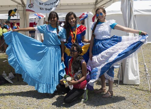 Scouts from El Salvador display their traditional clothing at the 23rd World Scout Jamboree in Kirara-hama, Yamaguchi, Japan, August 1, 2015 Each country in attendance had a booth displaying traditional clothing and other cultural items, and scout paraphernalia for participants to see some of the distinctive traits of each country. Scouts traded patches and neckerchiefs at these booths to add to their collection of memorabilia.