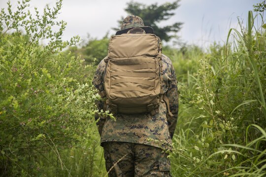 Sgt. Jesse Conner, a Marine Corps Community Services Marine aboard Marine Corps Air Station Iwakuni, Japan, navigates through the training grounds at Combined Arms Training Center Camp Fuji, Japan, during Exercise Dragon Fire 2015, July 27. This exercise is used to refresh service members’ minds on a variety of skill sets that most have not used since their initial combat training. Being combat ready is essential to the Marine Corps’ mission; this exercise aids in enhancing the service members’ combat mindset to prepare them for the mental and physical stress of a combat zone.