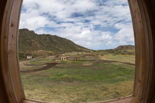 Battery Bluff, the new urban terrain, unknown-distance range aboard Marine Corps Base Hawaii, is officially up and running as of March 5, 2015. Marines with 2nd Battalion, 3rd Marine Regiment and soldiers with 563rd Engineer Company, 84th Engineer Battalion, Schofield Barracks were the first service members to put shots down the newly constructed range. (U.S. Marine Corps photo by Lance Cpl. Brittney Vella/Released)