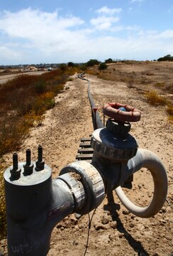 A gas pump keeps methane from pooling in one area for too long at the Miramar Landfill, San Diego, June 3. When methane gas collects it can become a hazard, so these lines help disperse the highly flammable gas and deter mishaps.


