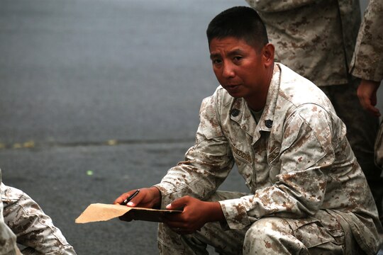 Staff Sgt. Jumar Quedding, the acting communications chief with Headquarters and Service Company, 3rd Battalion, 3rd Marine Regiment, and Maui, Hawaii, native, explains how to set up radios and communication within the battalion during training exercise Lava Viper, one of the staples of their pre-deployment training, aboard Pohakuloa Training Area, Hawaii, Oct. 22, 2015. Lava Viper provides the Hawaii-based Marines with an opportunity to conduct various movements, live-fire and tactical training before departing for Integrated Training Exercise aboard Marine Air-Ground Combat Center Twentynine Palms, Calif., where the battalion will train and be evaluated as a whole"Trinity" strives to fight and win on both the tactical and ethical battlefield, always cultivating the values of honor, courage, and commitment, ultimately producing morally guided citizens whose obligations and responsibilities supersede rights and privileges. (U.S. Marine Corps photo by Lance Cpl. Harley Thomas)