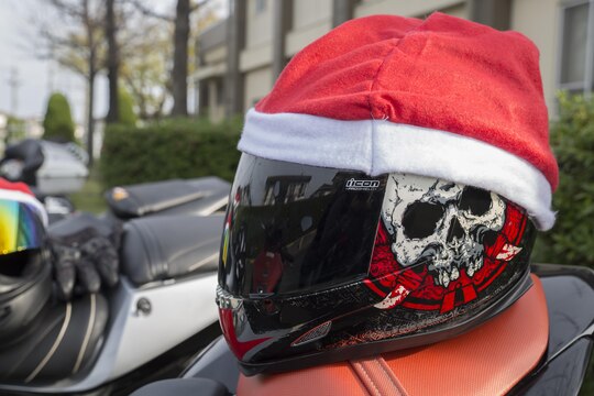Motorcyclists from Marine Corps Air Station Iwakuni, Japan, and the local Japanese community rode onto MCAS Iwakuni for the third-annual Toy Drive and Motorcycle Rally, Nov. 22, 2015. Riders decked-out their bikes in holiday decorations and donated toys at the Marine Thrift Store for Japanese orphans. The event concluded with a Thunder Ride around the air station.