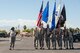 Members of the Nellis Air Force Base Honor Guard practice marching with the colors at Nellis AFB, Nev., Oct. 13, 2015. The team represents Nellis AFB and the Air Force in ceremonial functions in southern Nevada, Arizona, Utah and some areas of California. (U.S. Air Force photo by Staff Sgt. Siuta B. Ika)