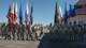 Members of the Nellis Air Force Base Honor Guard practice marching with the colors at Nellis AFB, Nev., Oct. 13, 2015. The team continuously trains and practices between its ceremonial events. (U.S. Air Force photo by Staff Sgt. Siuta B. Ika)