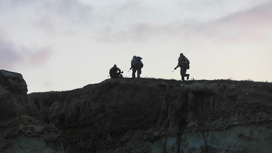 Marines with 1st Battalion, 5th Marine Regiment, 1st Marine Division run up a bluff to get in a blocking position with the rest of their platoon during Exercise Dawn Blitz 2015 at Marine Corps Base Camp Pendleton, Calif., Sept. 5, 2015. Dawn Blitz is a multinational training exercise designed to enhance Expeditionary Strike Group Three and 1st Marine Expeditionary Brigade’s ability to conduct sea-based operations, amphibious landings, and command and control capabilities alongside Japan, Mexico and New Zealand.