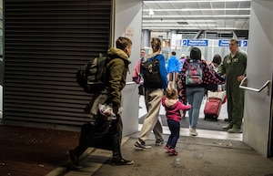 Lt. Gen. Timothy M. Ray, 3rd Air Force commander, welcomes the first group of Air Force families to Ramstein Air Base, Germany, after the ordered departure of dependents of service members and Defense Department civilian personnel currently stationed in Turkey, March 30, 2016. The removal of dependents is ensure the safety and security of military families. The decision was intended to mitigate the risk to DOD elements and personnel, including family members, within the authorities and means of the command, while ensuring the combat effectiveness of U.S. forces and mission support to operations in Turkey. (U.S. Air Force photo/Staff Sgt. Sara Keller)