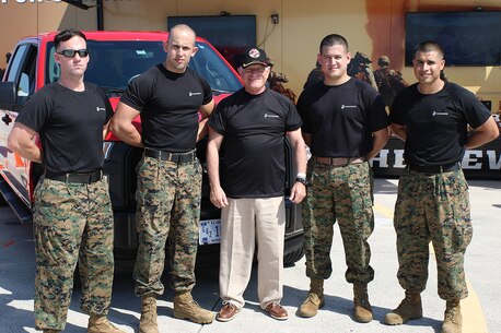 Marines from Recruiting Substation Perrine, Recruiting Station Fort Lauderdale pose with General Robert Magnus (USMC Ret) the 30th Assistant Commandant of the Marine Corps at the Southernmost Air Spectacular featuring the Navy and Marine Corps Blue Angels at Naval Air Station Key West Florida. (Photo by Sgt Michael Lopez, USMC)