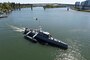 Sea Hunter, a new class of unmanned ocean-going vessel gets underway on the Williamette River, Portland, Ore., April 7, 2017, following a christening ceremony attended by Deputy Defense Secretary Bob Work. The vessel is part the of the Defense Advanced Research Projects Agency‘s Anti-Submarine Warfare Continuous Trail Unmanned Vessel program. Navy photo by John F. Williams