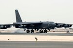 A B-52 Stratofortress touches down at Al Udeid Air Base, Qatar, April 9, 2016. Air Force photo by Tech. Sgt. Nathan Lipscomb