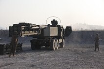 U.S. Marines with Fox Battery, 2nd Battalion, 14th Marine Regiment assigned to 12th Marines, III Marine Expeditionary Force, prepare to load a High Mobility Artillery Rocket in support of Balikatan 16 at Crow Valley, Philippines, April 14, 2016. HIMARS conducted a live fire exercise at the conclusion of exercise Balikatan. Through our enduring partnership, the U.S. and Philippines are postured to rapidly deploy in response to real world crises across the military spectrum from natural disasters to conflict throughout the Indo-Asia-Pacific region. 