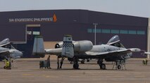 A-10s from the 25th Fighter Group out of Osan Korea sit on the flight line of Clark Air Base, Philippines  after flying flying missions for Balikatan 2016, April 14 2016.