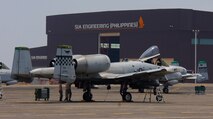 A-10s from the 25th Fighter Group out of Osan Korea sit on the flight line of Clark Air Base, Philippines  after flying missions for Balikatan 2016, April 14 2016.
