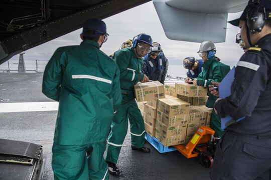 MV-22 Osprey squadron, Marine Medium Tiltrotor Squadron (VMM) 265 (Reinforced) attached to the 31st Marine Expeditionary Unit, arrived at Marine Corps Air Station Iwakuni, Japan, April 17-18, 2016, in support of the Government of Japan's relief efforts following the devastating earthquakes near Kumamoto. The long-standing alliance between Japan and the U.S allows U.S military forces in Japan to provide rapid, integrated support top the Japanese Self-Defense Forces and civil relief efforts. (U.S. Marine Corps photo by Cpl. Nicole Zurbrugg/Released)