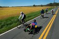 Retired Army Chief Warrant Officer 4 Duane Wallace, foreground right, leads a pack of cyclists during the Face of America bike ride near Gettysburg, Pa., April 24, 2016. DoD photo by EJ Hersom