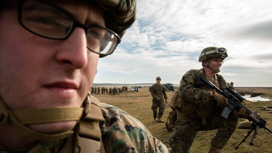 U.S. Marines with Black Sea Rotational Force prepare to move down range to review their shot groups and make adjustments to their individual weapons during a live-fire exercise aboard Mihail Kognalniceanu Air Base, Romania, Feb. 2, 2016. Marines from 1st Battalion, 8th Marine Regiment, conducted battle sight zeroes on various individual weapons systems, to prepare for future BSRF exercises and contingencies. 