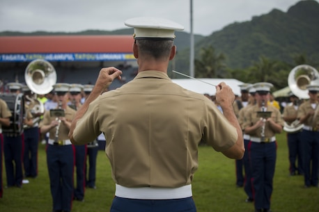 U.S. Marines with the U.S. Marine Corps Forces, Pacific band, perform at the at the Flag Day Ceremony American Samoa Apr. 18, 2016. The band traveled to American Samoa to participate in their annual Flag Day Ceremony. 