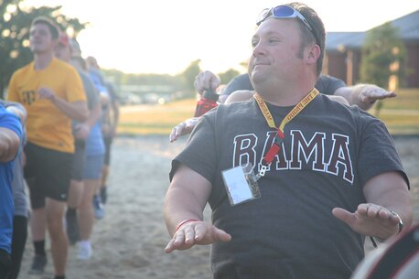 Jason Lard, an educator from Lexington High School, receives incentive training with the rest of the Recruiting Station Nashville group aboard Marine Corps Recruit Depot Parris Island, S.C., April 27, 2016. The teachers, coaches, and principals of Recruiting Stations Baton Rouge and Nashville participate in a three-day workshop designed to inform educators about military service and life in the Marine Corps. (Official Marine Corps photo Cpl. John-Paul Imbody)