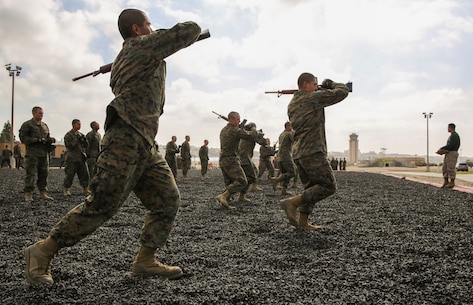 Recruits of Charlie Company, 1st Recruit Training Battalion, conduct smashes during a Marine Corps Martial Arts Program Test at Marine Corps Recruit Depot San Diego, April 27. If a recruit received more than five deficiency marks during the test, for either conducting the wrong technique or executing it incorrectly, he failed the test. Annually, more than 17,000 males recruited from the Western Recruiting Region are trained at MCRD San Diego. Charlie Company is scheduled to graduate May 20.