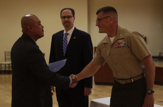 Camp Pendleton holds a graduation ceremony for 19 students who graduated the Warrior Training Advancement Course (WARTAC) at the Pacific Views Event Center, April 28, 2016. WARTAC is a program that was developed between the Department of Defense and Department of Veterans Affairs to train transitioning service members into becoming Veterans Service Representatives with Veterans Affairs. (Marine Corps Photo by Lance Cpl. Emmanuel)