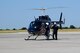 The Air Evac Lifeteam 34 team prepares to take off from Sheppard Air Force Base, Texas, Aug. 3, 2016, after a familiarization tour and air evacuation-training session. Airmen from both the 82nd Civil Engineer Squadron fire department and 82nd Medical Group listen to Chris Whitmus, an Air Evac Lifeteam 34 pilot, as he trains them in preparation for Sheppard’s 75th anniversary air show celebration. (U.S. Air Force photo by Senior Airman Kyle E. Gese/Released)