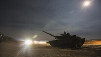 A U.S. Marine Corps M1A1 Abrams Tank, with Delta Company, 1st Tank Battalion, 1st Marine Division conducts offensive and defensive tactics during Large Scale Exercise at Marine Corps Air Ground Combat Center, Calif., Aug. 16, 2016. LSE-16 is designed to enhance the command and control, and interoperability between I Marine Expeditionary Force and its higher, adjacent and subordinate command headquarters.