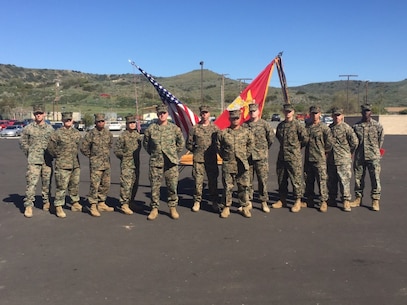 February 25 2016 Camp San Mateo-Colonel Kenneth R. Kassner and Sergeant Major Chuong T. Nguyen, Commanding Officer and Sergeant Major of Fifth Marine Regiment, congratulate recipients of the coveted Grizzly Award.  The Grizzly Award is presented to those Warriors of the Regiment whose have demonstrated a mission-first attitude, engaged leadership, professional competency, and loyal dedication to duty.  